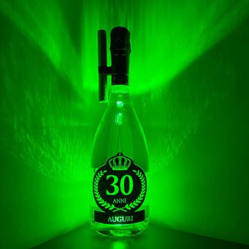 Bottiglia Luminosa Verde 30 Anni con Clip e Fontana Scenica