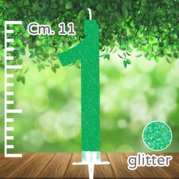 CANDELINA NUMERO 1 VERDE GLITTER PZ.1