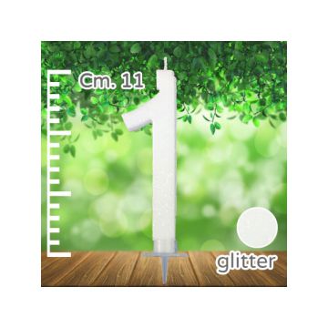 CANDELINA NUMERO 1 BIANCA GLITTER PZ.1