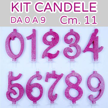 KIT CANDELE 0-9 FUXIA GLITTER PZ.60