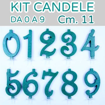 Kit Candele 0-9 Verde Glitter Pz.60