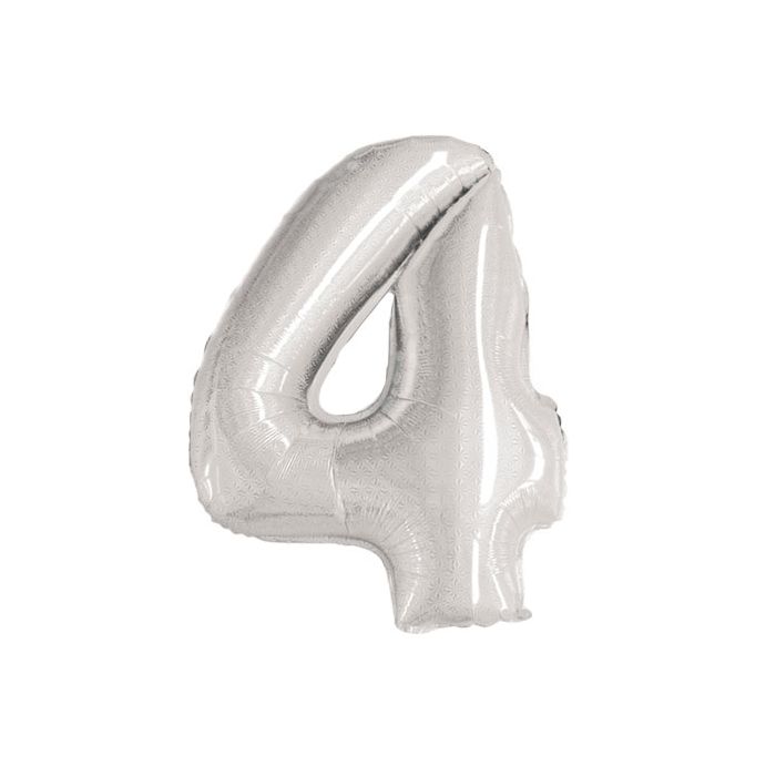 Palloncino Numero 4 Glitter Argento Pz.1 Mylar Numero Cm.86 main product photo