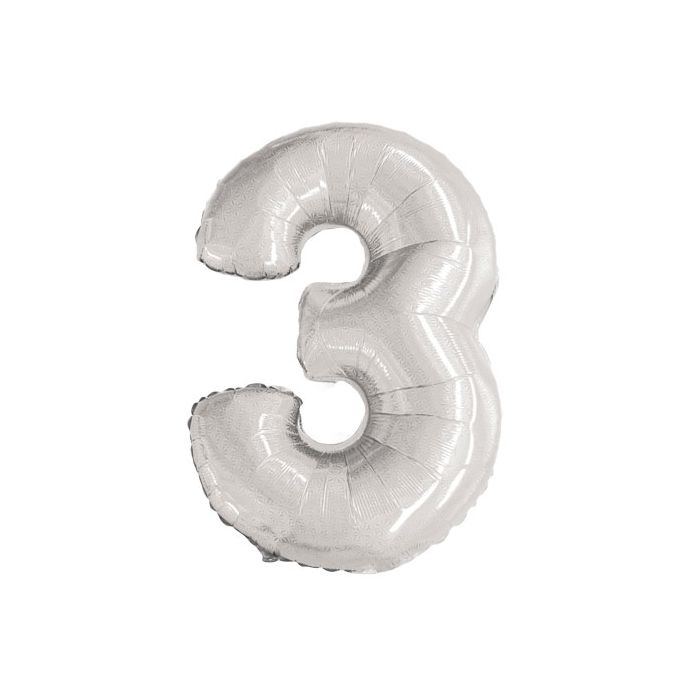 Palloncino Numero 3 Glitter Argento Pz.1 Mylar Numero Cm.86 main product photo