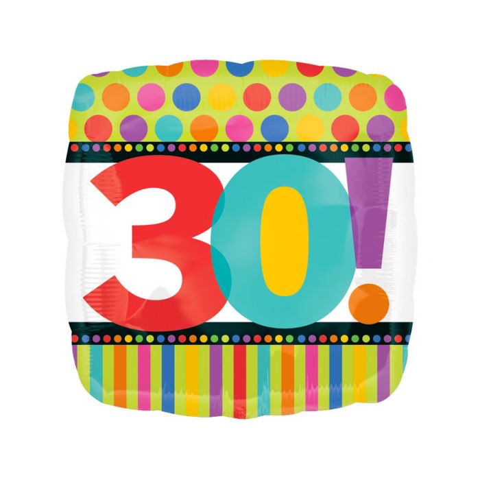 Palloncino 30° Compleanno Dots Pz.1 Mylar Quadrato 18" Cm.45 main product photo