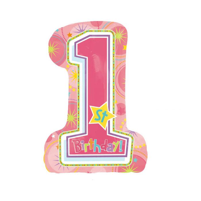 Palloncino 1° Compleanno Rosa Pz.1 Mylar Sagomato Cm.48 X Cm.71 main product photo