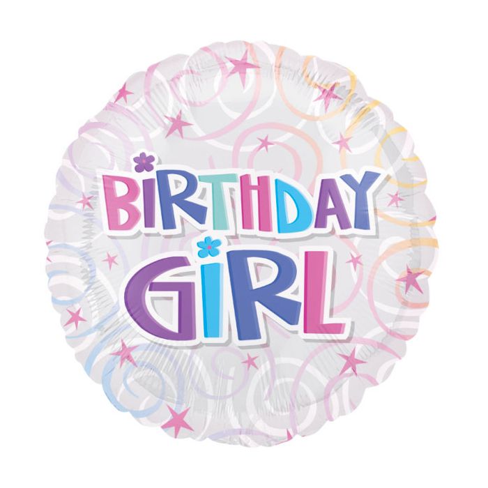 Palloncino Birthday Girl Swirls Pz.1 Mylar Tondo 18" Cm.45 main product photo