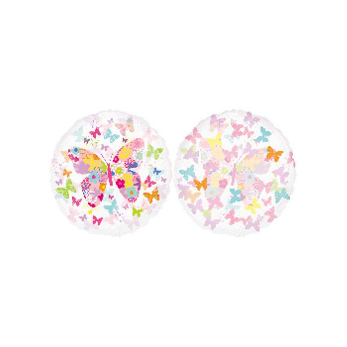 Palloncino Farfalla Multicolor Pz.1 Mylar Tondo 26" Cm.66 Trasparente main product photo
