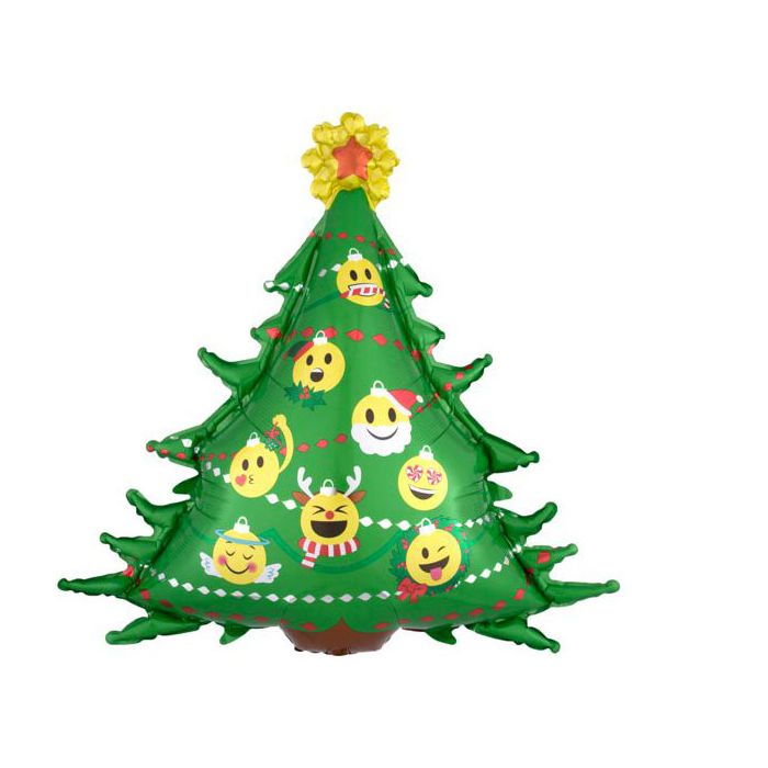 Palloncino Albero Natale Emoticons Pz.1 Mylar Sagomato 34"/86cm W X 33"/83cm H main product photo