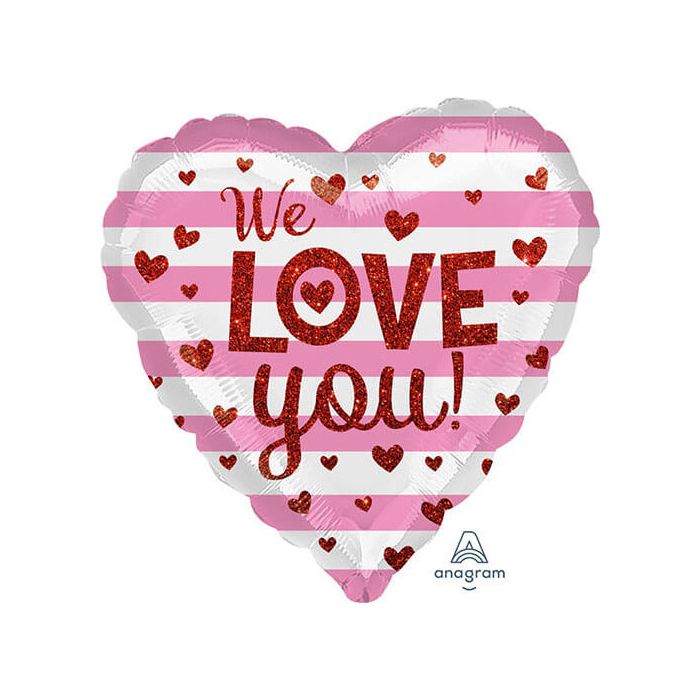 Palloncini Love You Glitter Hearts Pz.1 Mylar Cuore 17" Cm.43 main product photo