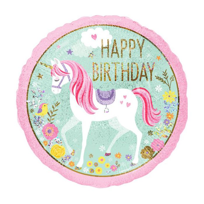 Palloncino Unicorno Compleanno Pz.1 Mylar Tondo 17" Cm.43 Holographic main product photo