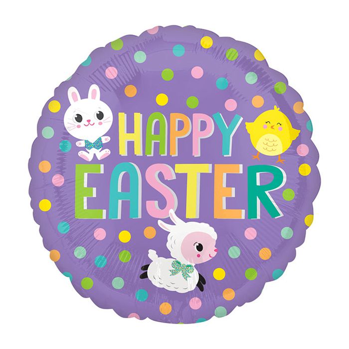 Palloncino Felice Pasqua Pois Pz.1 Mylar Tondo 18" Cm.45 main product photo