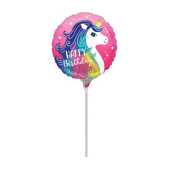 Palloncino Unicorno Compleanno Rosa Pz.5 Mylar Mini 9" Cm.23 Da Saldare Esclusa Bacchetta main product photo