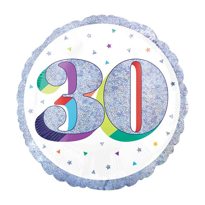 Palloncino Ecco Il 30° Compleanno Pz.1 Mylar Tondo 17" Cm.43 Holographic main product photo