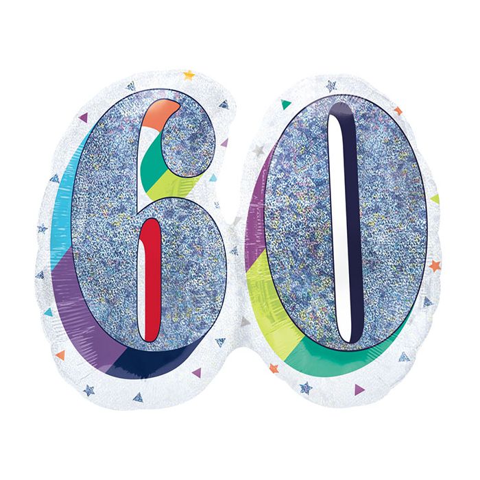 Palloncino Ecco Il 60° Compleanno Pz.1 Mylar Holographic 26"/66cm W X 21"/53cm H main product photo