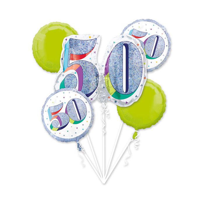 Palloncino 50° Compleanno Bouquet Mylar Holographic Bouquet Pz.5 main product photo