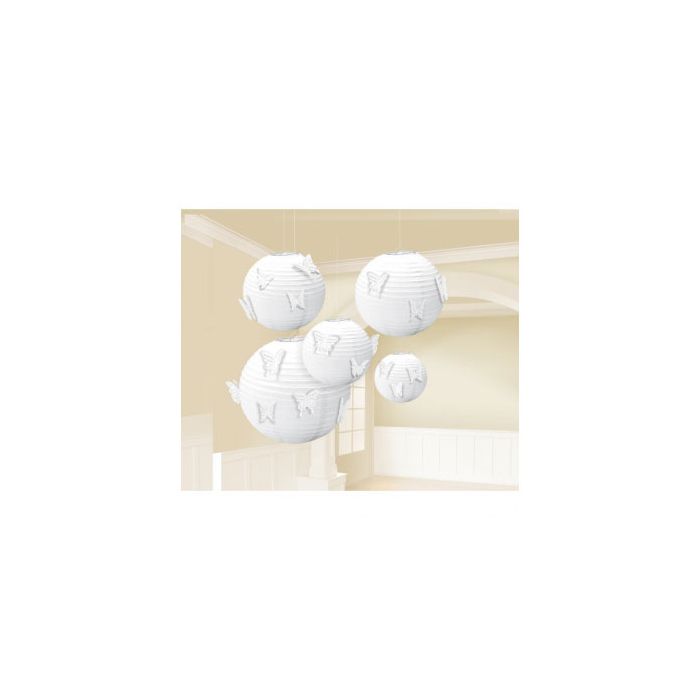 Lanterna Bianca Farfalle Pz.5 Pc.2 Cm.14.6 - Pc.2 Cm.19.6 - Pc.1 Cm.24 main product photo