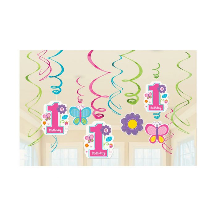 Festone 1° Compleanno Bambina Pz.12 6 Spirali Da Cm.45 - 3 Sagome Da Cm.12.7 - 3 Sagome Da Cm.17.7 main product photo