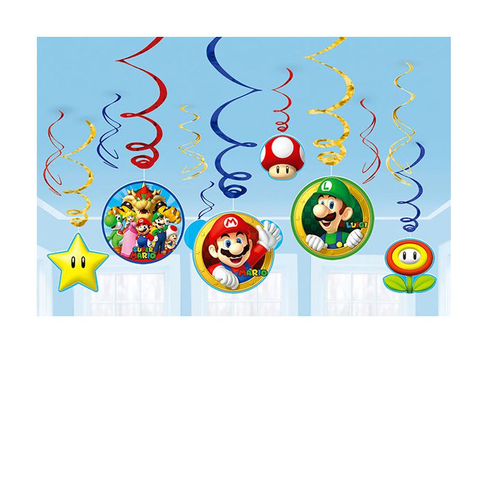 Decorazione Super Mario Bros Pz.12 Cm.61/45 Lunghezza Pendante Carta E Foil main product photo