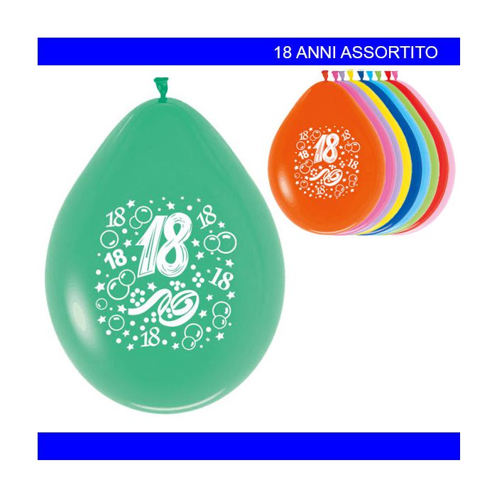 Palloncino 18 Anni Pz.20 Assortiti Gonfiaggio Aria Cm.25.4 main product photo