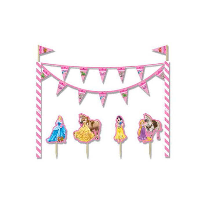 Decorazione Principesse Pz.1 Kit Decorazione Per Torta: 2 Bastoncini A Spirale Con Festone Di Bandierine - 4 Pick Con Personaggi Principesse Disney main product photo