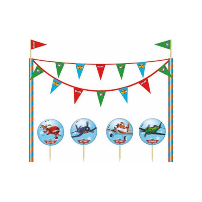 Decorazione Planes Disney Pz.1 Kit Decorazione Per Torta: 2 Bastoncini A Spirale Con Festone Di Bandierine - 4 Pick Con Personaggi Principesse Disney main product photo