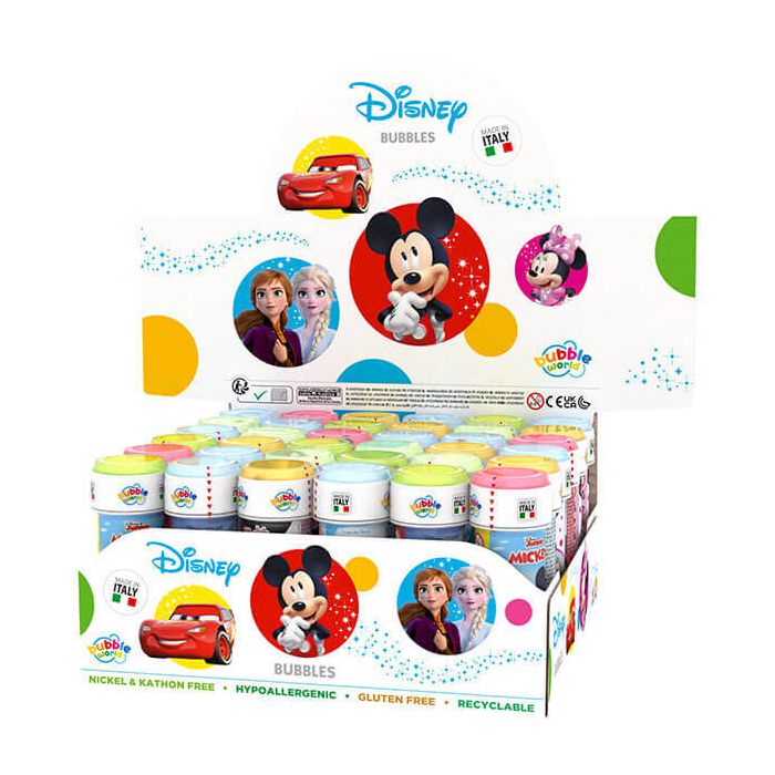 Flaconcini di bolle di sapone con soggetti Disney assortiti, perfetti per animare feste miste e party tematici. main product photo