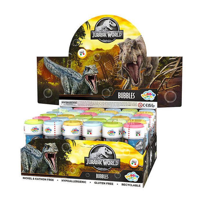 Bolle di sapone Jurassic World con flaconi illustrati a tema dinosauri, perfette per feste avventurose. main product photo