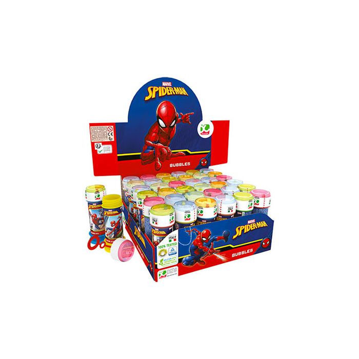 Bolle di sapone Spiderman Marvel con flaconi illustrati, perfette per feste d'azione e giochi da supereroi. main product photo