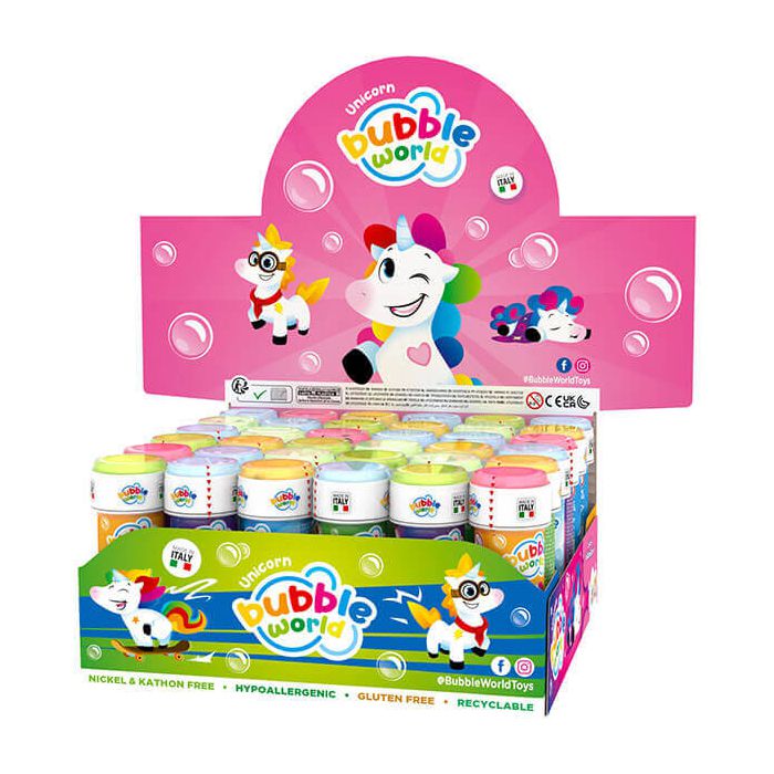 Bolle di sapone con decoro a tema unicorno, ideali per feste fatate, compleanni e giochi incantati. main product photo