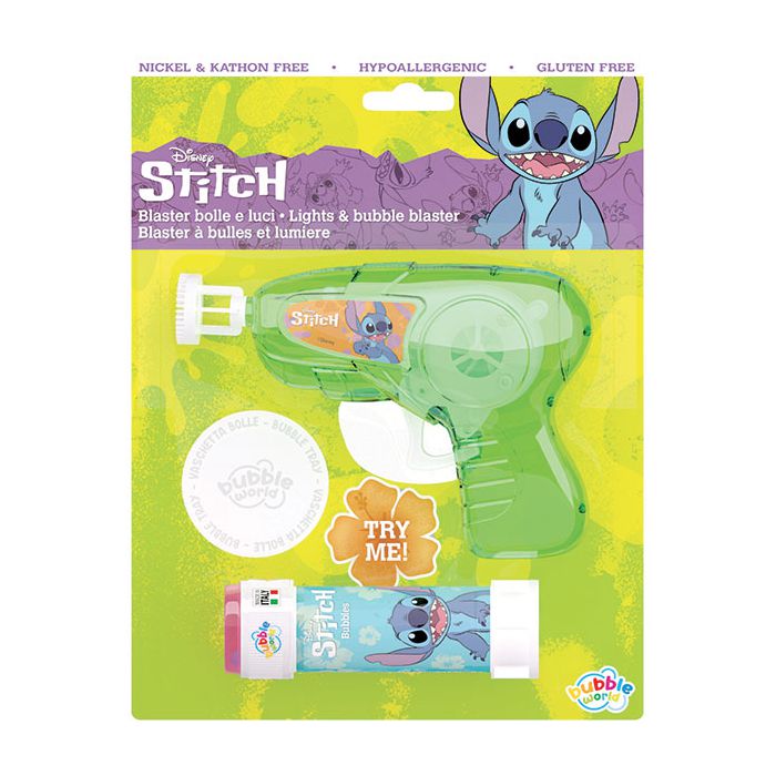 Pistola sparabolle Stitch Disney con flacone incluso, perfetta per scatenare il divertimento nelle feste. main product photo