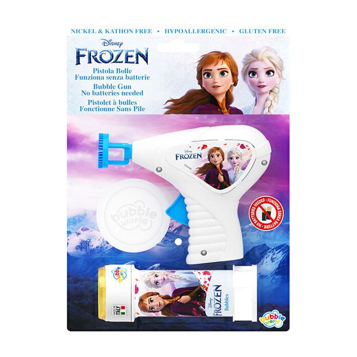 Pistola sparabolle Frozen in blister con flacone incluso, perfetta per giochi invernali e animazioni tematiche. main product photo