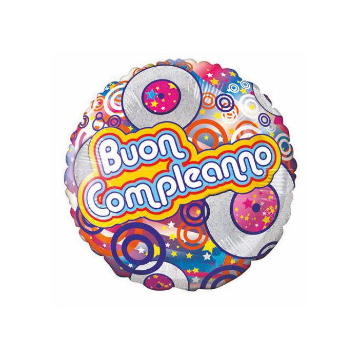 Palloncino Buon Compleanno Disco Pz.1 Mylar Tondo 18" Cm.45 Glitter main product photo