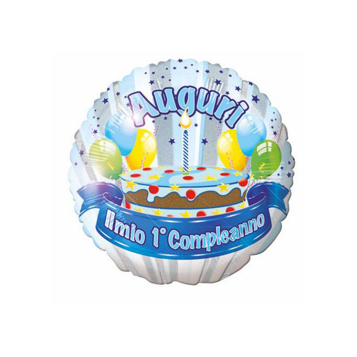 Palloncino 1° Compleanno Bambino Pz.1 Mylar Tondo 18" Cm.45 Glitter main product photo