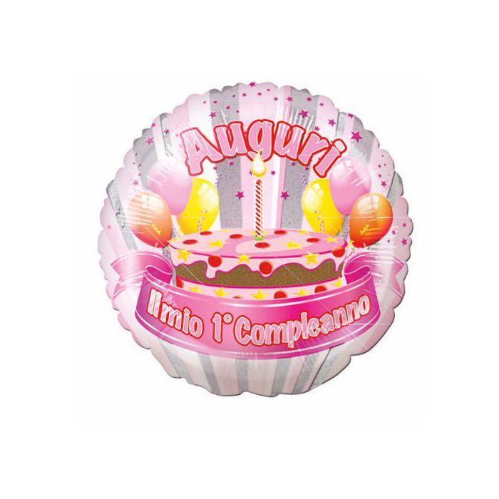 Palloncino 1° Compleanno Bambina Pz.1 Mylar Tondo 18" Cm.45 Glitter main product photo