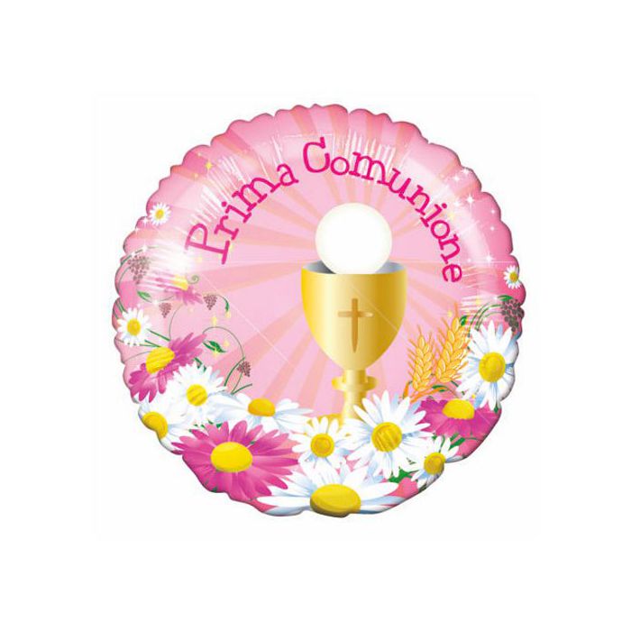 Palloncino Comunione Bambina Pz.10 Mylar Tondo Mini 9" Cm.23 Da Saldare Esclusa Bacchetta main product photo