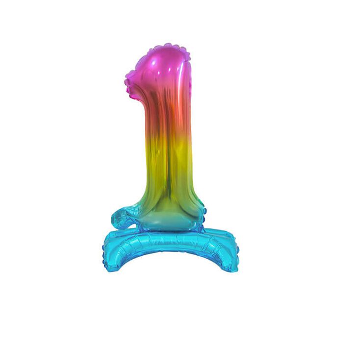 Palloncino Numero (1) Arcobaleno Pz.1 16" Cm.40 - Self Standing - Gonfiaggio Ad Aria main product photo