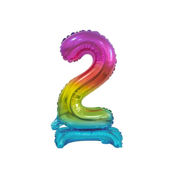 Palloncino Numero (2) Arcobaleno Pz.1 16" Cm.40 - Self Standing - Gonfiaggio Ad Aria main product photo