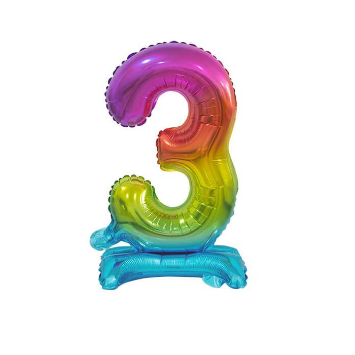 Palloncino Numero (3) Arcobaleno Pz.1 16" Cm.40 - Self Standing - Gonfiaggio Ad Aria main product photo