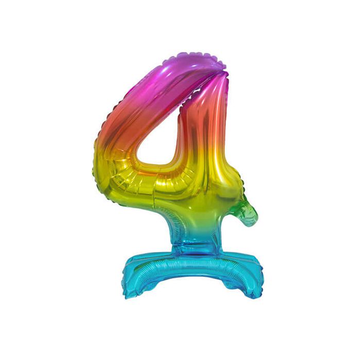 Palloncino Numero (4) Arcobaleno Pz.1 16" Cm.40 - Self Standing - Gonfiaggio Ad Aria main product photo