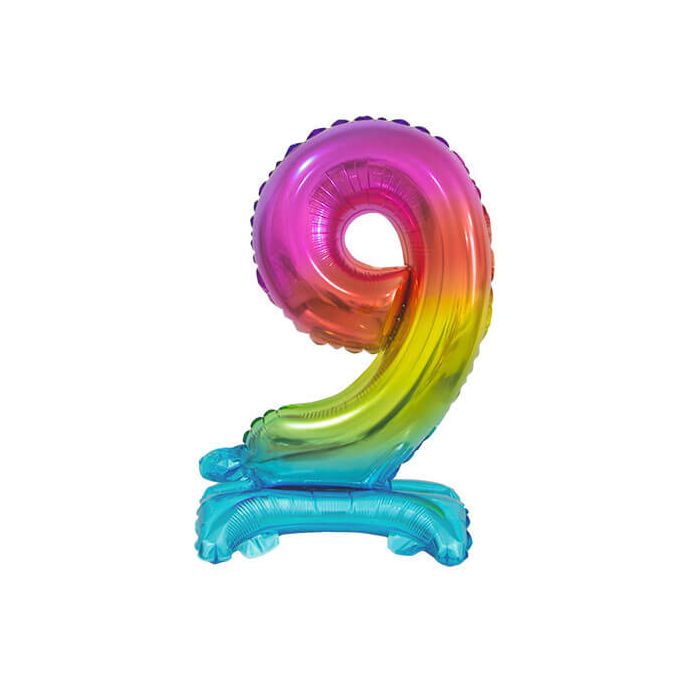 Palloncino Numero (9) Arcobaleno Pz.1 16" Cm.40 - Self Standing - Gonfiaggio Ad Aria main product photo