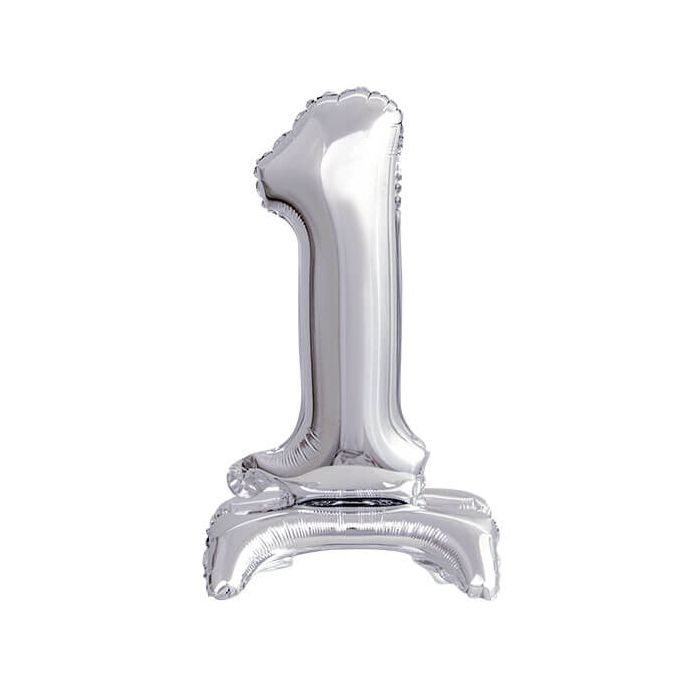 Palloncino Numero (1) Argento Pz.1 16" Cm.40 - Self Standing - Gonfiaggio Ad Aria main product photo
