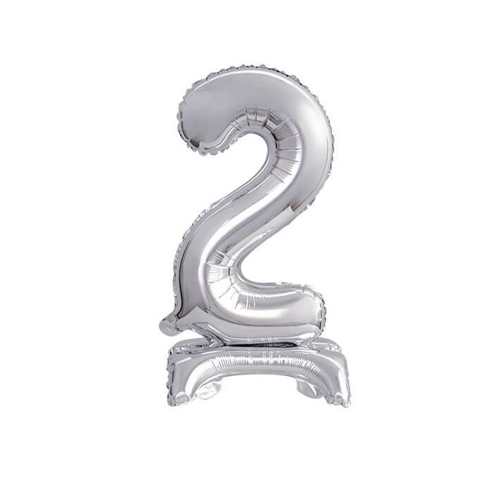 Palloncino Numero (2) Argento Pz.1 16" Cm.40 - Self Standing - Gonfiaggio Ad Aria main product photo