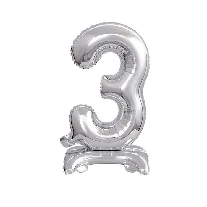 Palloncino Numero (3) Argento Pz.1 16" Cm.40 - Self Standing - Gonfiaggio Ad Aria main product photo