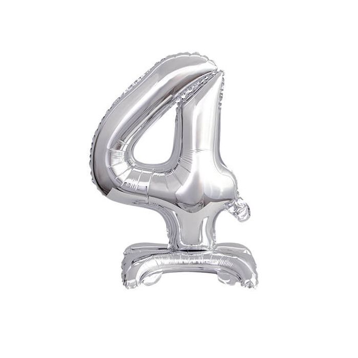 Palloncino Numero (4) Argento Pz.1 16" Cm.40 - Self Standing - Gonfiaggio Ad Aria main product photo