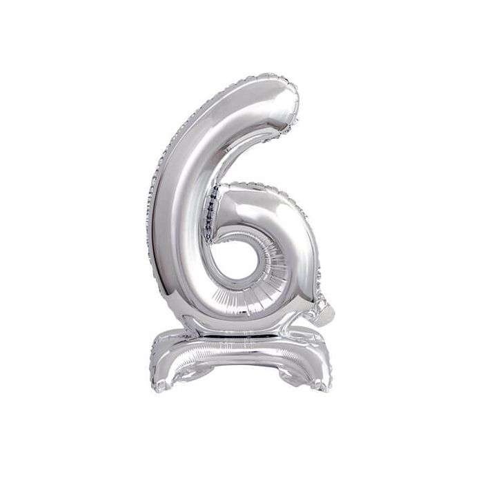 Palloncino Numero (6) Argento Pz.1 16" Cm.40 - Self Standing - Gonfiaggio Ad Aria main product photo