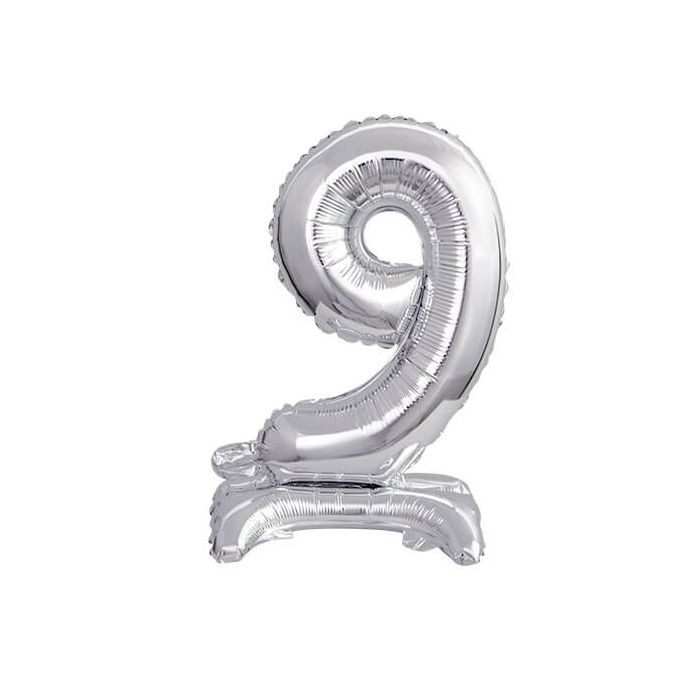 Palloncino Numero (9) Argento Pz.1 16" Cm.40 - Self Standing - Gonfiaggio Ad Aria main product photo