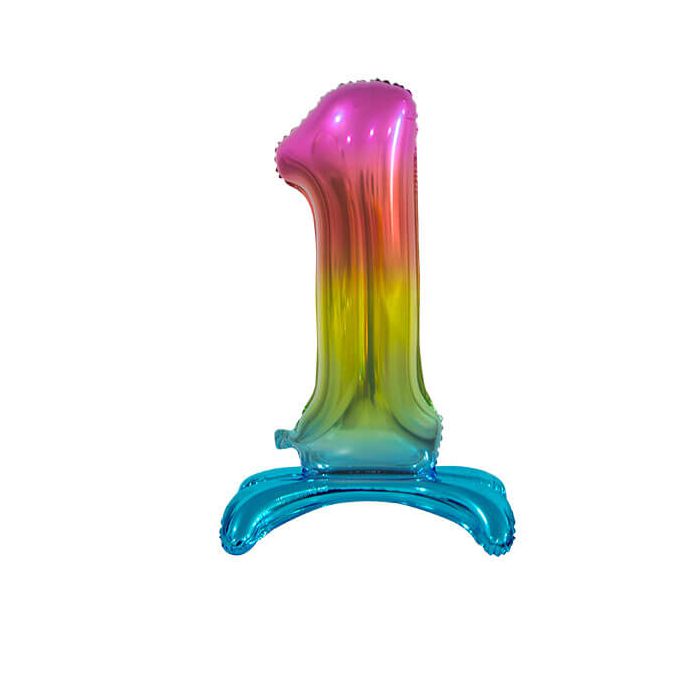 Palloncino Numero (1) Arcobaleno Pz.1 30" Cm.76 - Self Standing - Gonfiaggio Ad Aria main product photo