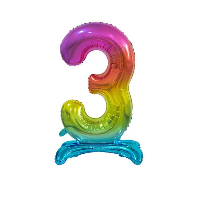 Palloncino Numero (3) Arcobaleno Pz.1 30" Cm.76 - Self Standing - Gonfiaggio Ad Aria main product photo
