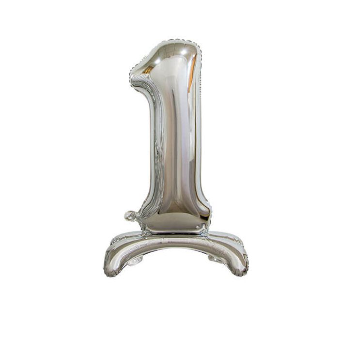 Palloncino Numero (1) Argento Pz.1 30" Cm.76 - Self Standing - Gonfiaggio Ad Aria main product photo