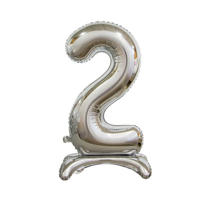 Palloncino Numero (2) Argento Pz.1 30" Cm.76 - Self Standing - Gonfiaggio Ad Aria main product photo